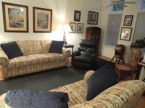 Living Room from steps that go to dining area.