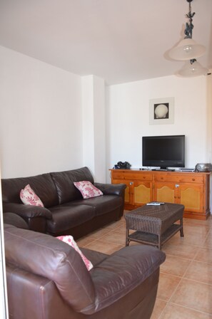 Lounge with double leather sofa bed