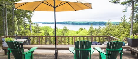 View from deck over Muscongus Bay with fire pit and over 1000 sq feet