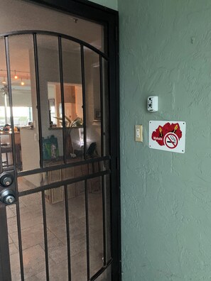 Screen security door and lock box with keys inside 