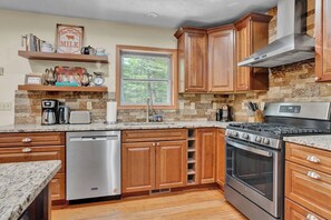 Our modern, renovated kitchen is fully stocked with everything you need!