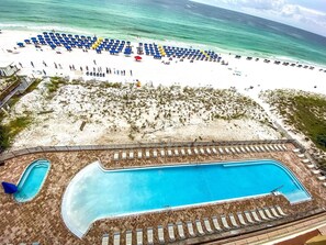 Beachfront zero entry pool and hottub