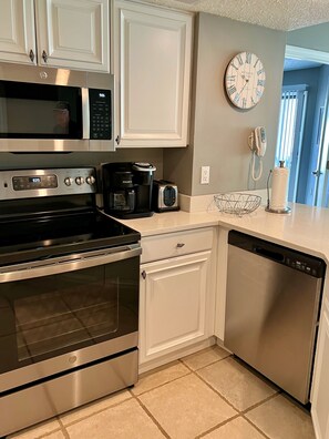 Kitchen with new appliances.