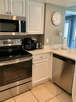 Kitchen with new appliances.