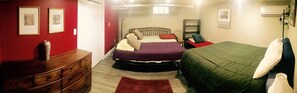 Queen size bed, Trundle made up as Queen Size Bed, and cot