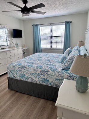 This large master bedroom offers plenty of space for your belongings.