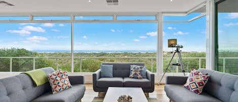 Upstairs living area facing the beach