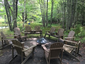 Fire pit area by the pond