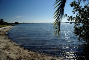 View from Gommer's beach on Boca Ciega Bay and Clam Bayou. Rent kayaks or boards