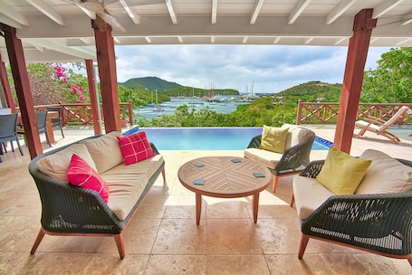 relax in our comfortable chairs and watch the every changing view in the harbour