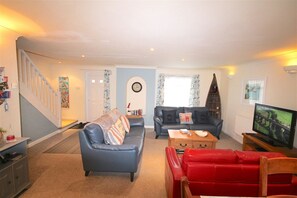 Open plan lounge kitchen diner with ground floor bedroom and bathroom