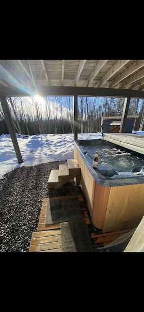 Enjoy Mother Nature from the hot tub available year around.
