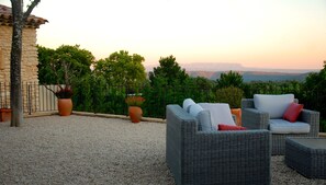 Mt. Sainte Victoire viewed at dusk from terrace.