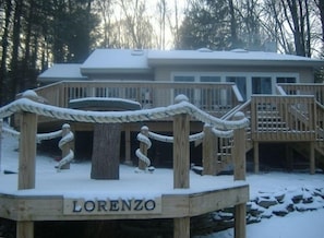 SUNROOM?!! Outdoor furniture, table & chairs, gas grill, large stone fire pit.