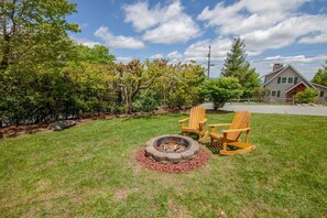 Fire Pit On Easy Level Ground with Rocking Adirondack Chairs