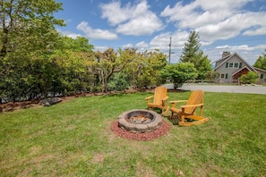 Fire Pit On Easy Level Ground with Rocking Adirondack Chairs