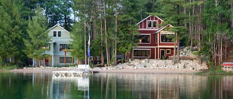 View from Lake at Lakemore Cottage, left, Lakemore Lodge, right