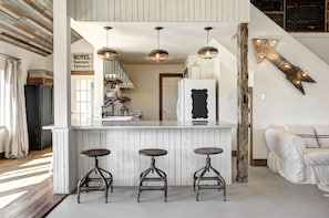 Kitchen with farm sink, plenty of pots & pans, dishwasher, Fridge w/ icemaker