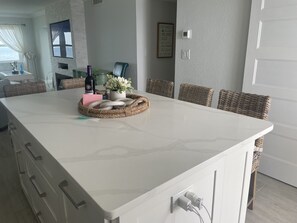 New Quartz countertop on large island.