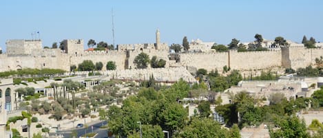 View of Old City walls from balcony.