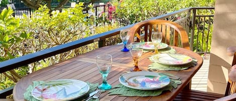 View from the lanai with our new Teak Dining Set
