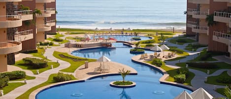 Pool view. Our unit is in the lower left of the photo close to the ocean.