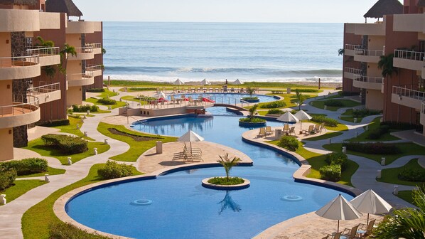 Pool view. Our unit is in the lower left of the photo close to the ocean.