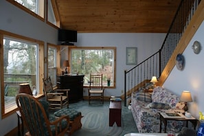 Vaulted ceiling Living Room Area. Satellite TV & Electric Fireplace & the View!