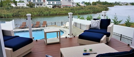 See through glass deck - view of pool and lake