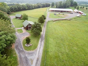 Birds eye view of the cabins and riding arena