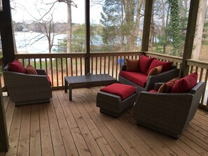 Sitting area on screen porch.