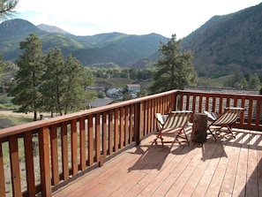 Spacious deck with view of the San Juans.