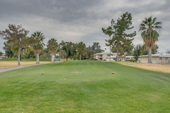 Enjoy views of the 9th hole from the spacious patio.
