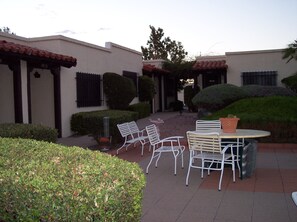 Patio showing walkway from parking lot