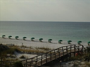 Early morning view of Mainsail private beach from our balcony