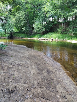 Beach and swimming area at the corner of the field