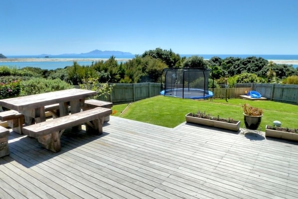 Views from large deck with dining