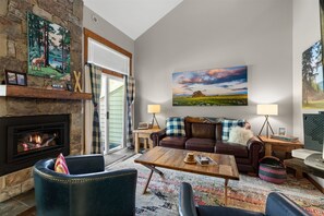 Cozy living room with gas stove