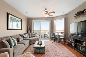 Living room with sliding doors to the balcony