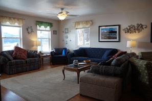 The living room looking our on the lake.