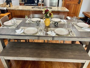 Custom HANDMADE table, seats 8, bench tucks under table for Murphy bed use