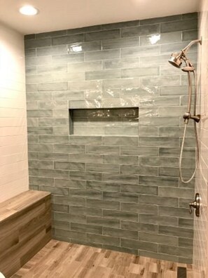Stunning new walk in shower in the 1st master bedroom.