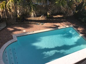 Your heated pool view from Balcony - Enjoy this heated pool and Hot tub!