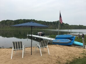 Sandy beach and dock 