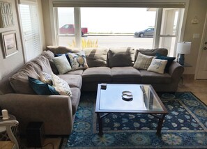 living room sectional and view 