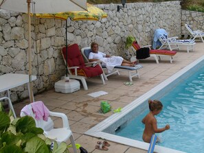 My sister and my niece enjoying the pool