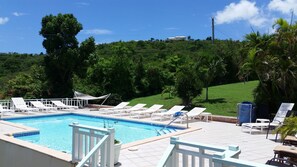 Plenty of lounge chair surround the inviting pool.