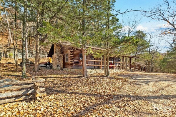 This rustic cedar two-bedroom cabin is perfect for the hunting and fishing enthusiast.