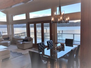 Dining and living room overlooking the water