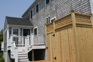 Back deck and newly installed outdoor shower